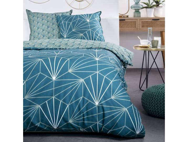 Parure de lit imprimé imprimé géométrique coton 240x260cm bleu