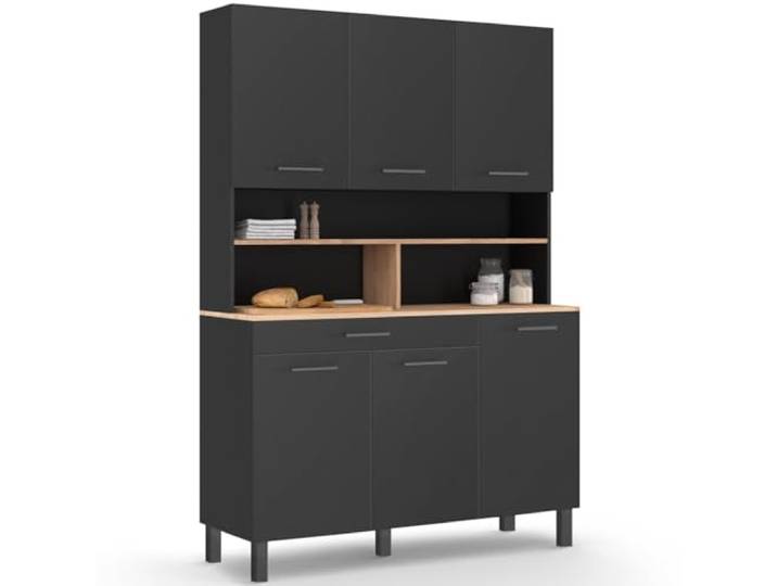 IDMarket - Küchenbuffet 120 cm CINA 6 Türen + Schublade schwarz und Platten in Buchenoptik
