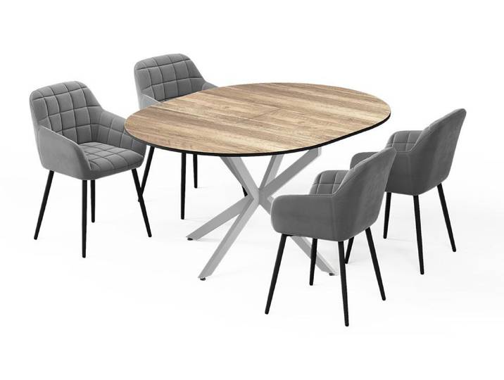 Esstisch-Set Vicco Loyd Eiche rustikal/Grau 120 x 120 cm mit 4 Esszimmerstühlen (Grau), Model 62778
