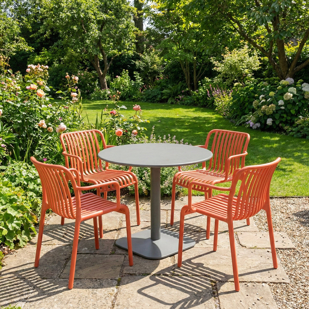 George Oliver Round 5 - Piece 4 - Person L Outdoor Table Set Grey/Red 4