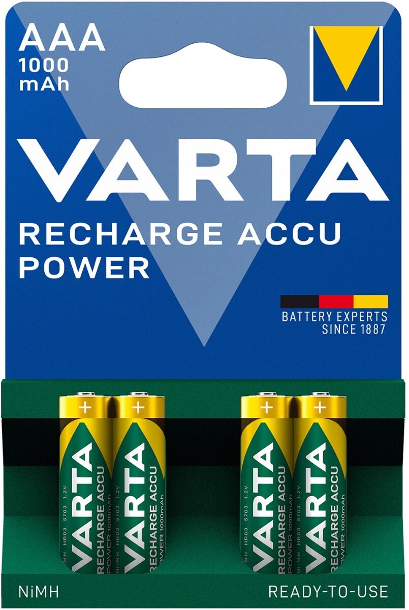 Varta Rechargeable AAA Size Batteries NiMH 1000mAh 5703 4-Pack
