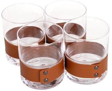 Bruno Magli Set of 4 Whiskey Rock Glasses with Leather Band - 13 oz