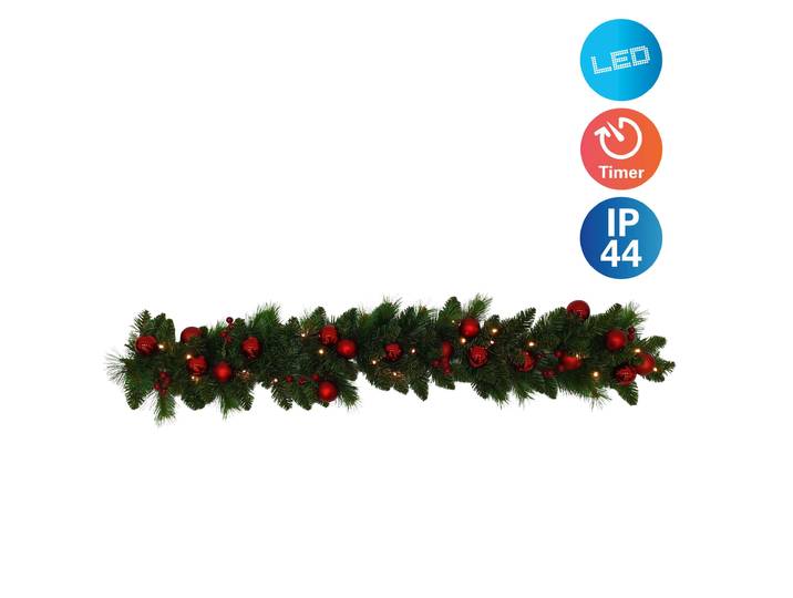 NÄVE LED-Girlande Noel , grün rot, Dioden 20 Stk., Gesamtlänge 1,2m, Lichterketten, Batteriefach mit Ein- / Ausschalter, inkl. Timer (6on/18off), LED-Girlande