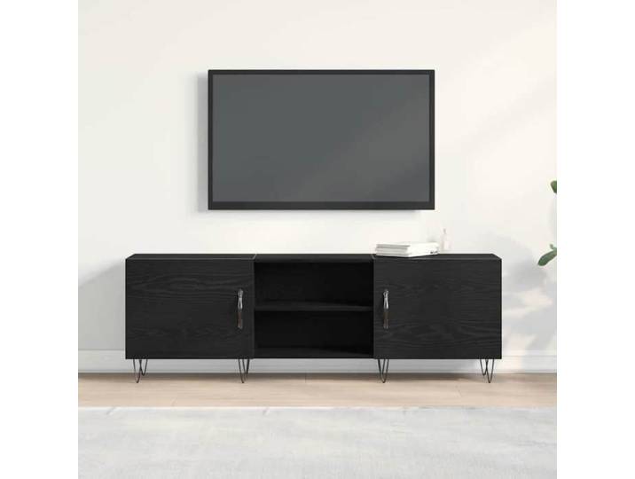 Meuble TV mural chêne noir - WIENS - 150x30x50 cm - 2 portes - 4 étagères - Montage mural - Bois d'ingénierie