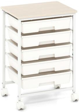 Costway 5-Drawer Rolling Cart with Wooden Tabletop and Metal Frame for Craft Room-White