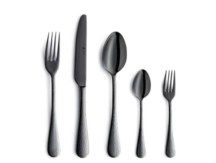 PW Paul Wirths Besteckset 30-tlg, Hammerschlag-Design, 18/10 Edelstahl hochglanzpoliert, spülmaschinenfest, 6 Personen, Menümesser, Gabeln, Löffel, Kaffeelöffel, Kuchengabeln