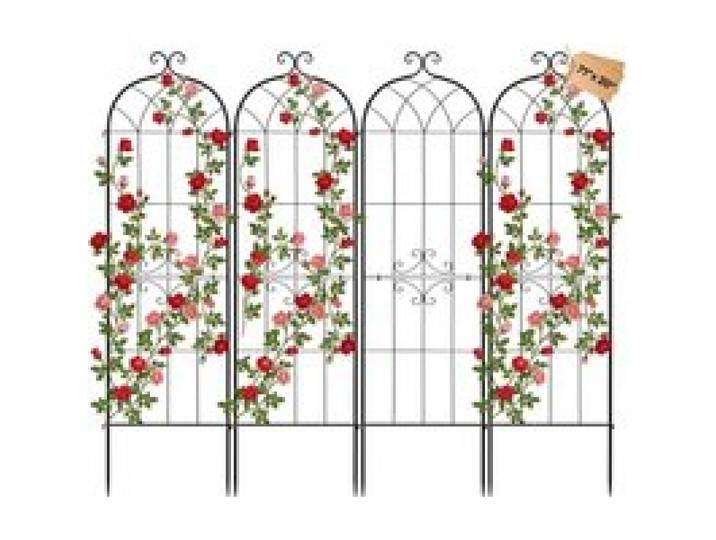 VEVOR Treillis de Jardin Métal 52,5x180 cm Support de Plante Grimpante Lot de 4 Treillis pour Rosiers, Tomates, Concombres, Fleurs Légumes Grimpants, avec Revêtement en Poudre, Système de Verrouillage