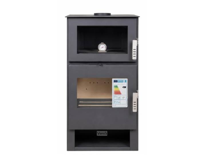 Verso F Holzofen mit Backofen 9 kW, 81,2% hoher Wirkungsgrad, Kochen & Heizen Kamin, Einbauofen mit Thermometer, Stahloberplatte, 150 mm Rauchabzug
