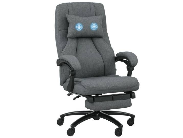 Vinsetto Bürostuhl mit Massagefunktion, Schreibtischstuhl mit Liegefunktion, Kopfstütze, Dunkelgrau, Kunststoff, 74x117x64 cm, Büromöbel, Bürostühle, Drehstuhl