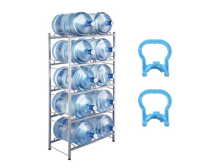 VEVOR Rack à Bonbonnes à 5 Niveaux et 2 Rangées\, Support Bouteille d’Eau de 18\,9 L\, Capacité 10 Pièces\, Range Bonbonnes d’Eau Solide\, Rangement pour Garde-Manger\, Cuisine\, Bureau\, Salon\, Usine