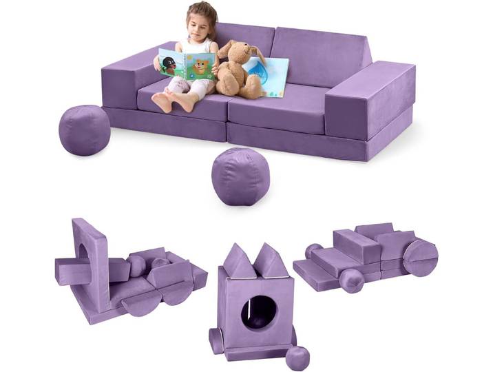 GarveeMore Kindersofa 12-teiliges,modulares Spielsofa für Kinder Förderung Kreativität, Ecksofa für Schlafzimmer- und Spielzimmermöbel zum Schlafen und Lesen