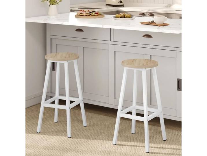 Klihome Tabouret de Bar - Lot de 2 - Tabouret Rond - Style Industriel - Chêne Clair W0ATT0685-2
