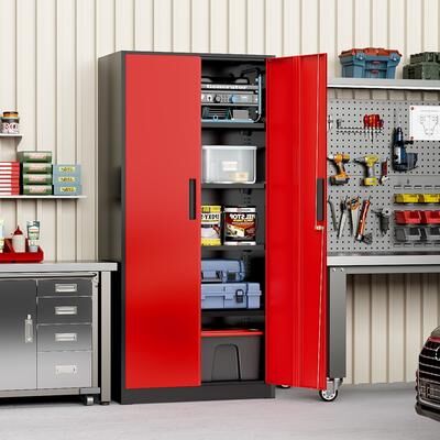 SUNCROWN "71"" H Metal Garage Storage Cabinet with Locking Doors, Adjustable Shelves, Heavy Duty Lockable Storage Cabinet"