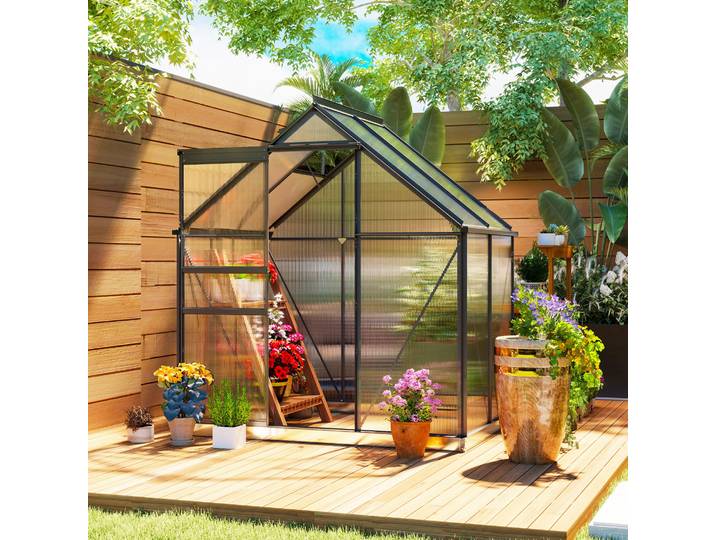 Outsunny Serre Aluminium Polycarbonate Porte Fenêtre 192x131x200cm