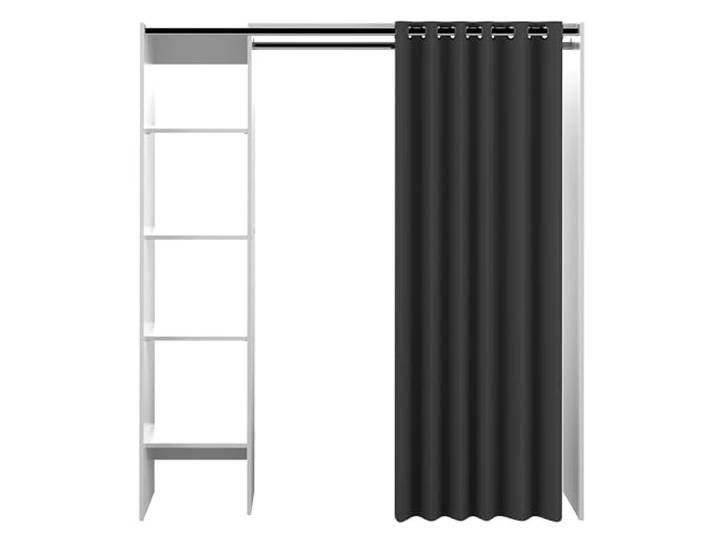 Symbiosis Schrank, Schrank Schlafzimmer Tom Weiß mit grauen Vorhang Mäuse, Weiß/Anthrazit, 182 x 123 x 50 cm