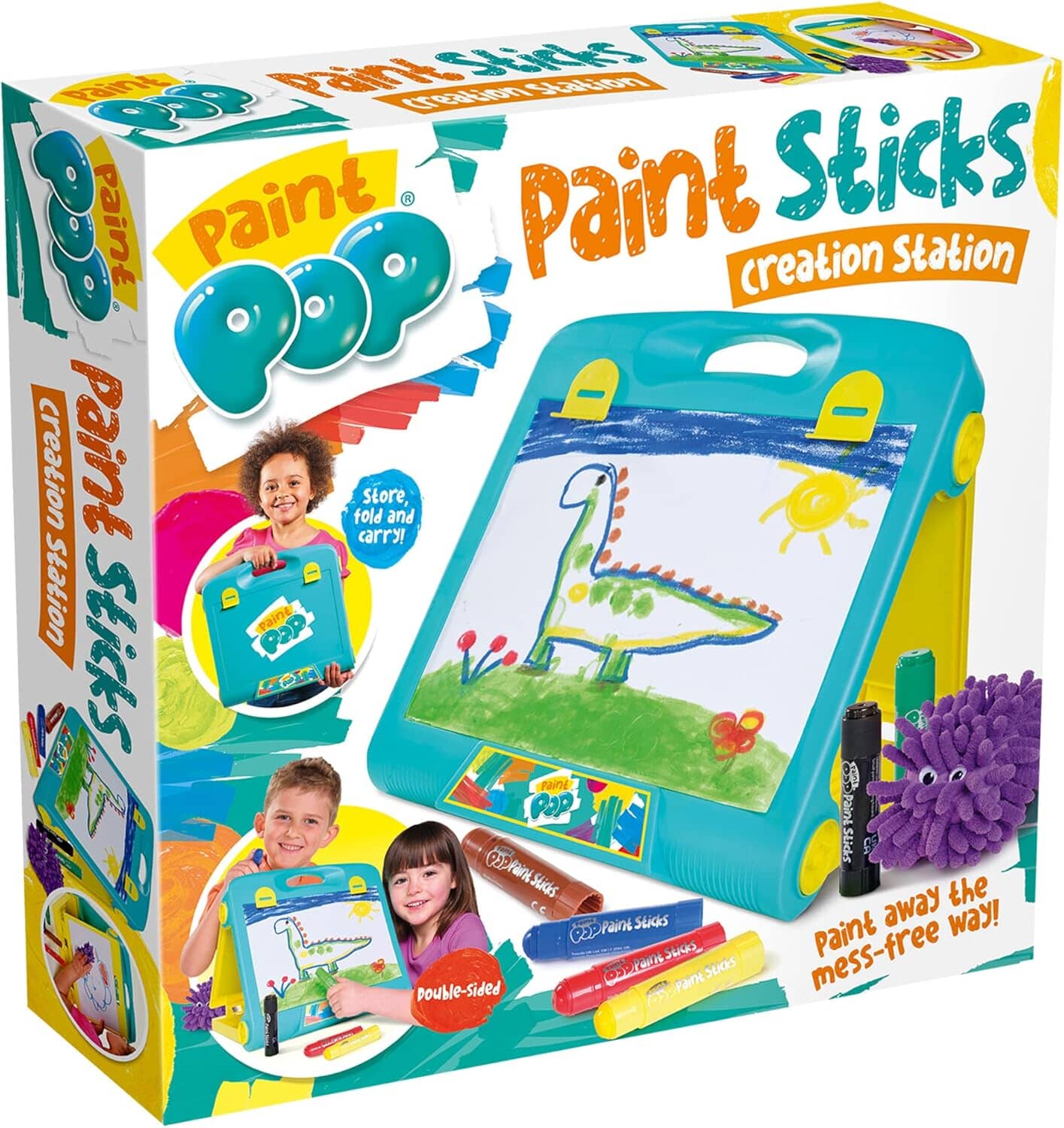 Paint Pop - Creation Station Portable Table Top Easel For Kids - Foldable for Storage, Double Sided with Wipeable Whiteboard - Includes 6 Paint Sticks, Duster and Paper Clips - Ages 3+ TRENDS UK LTD