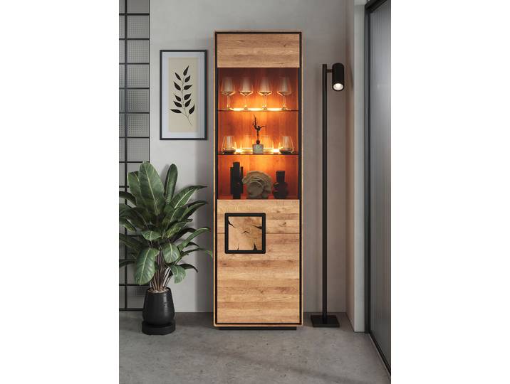 Massive Standvitrine Woodrow 60 x 203 x 40cm Türanschlag rechts Holz/Braun
