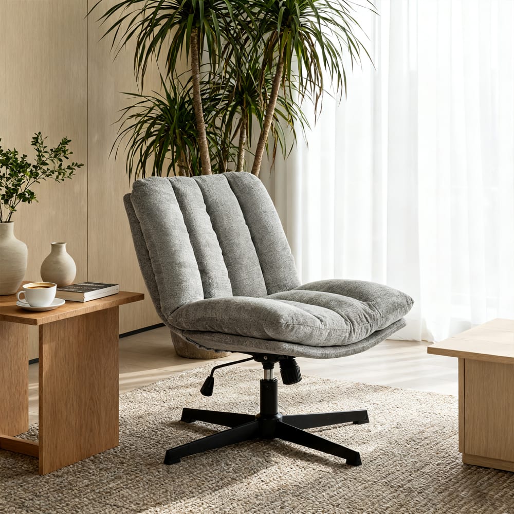 Meubles Cosy Sillón giratorio regulable en altura tela chenille gris