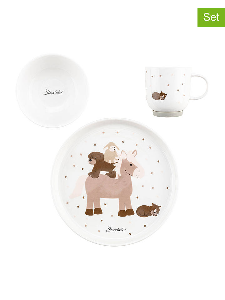Sterntaler® 3tlg. Kindergeschirr-Set "Bauernhof" in Weiß/ Hellbraun - onesize