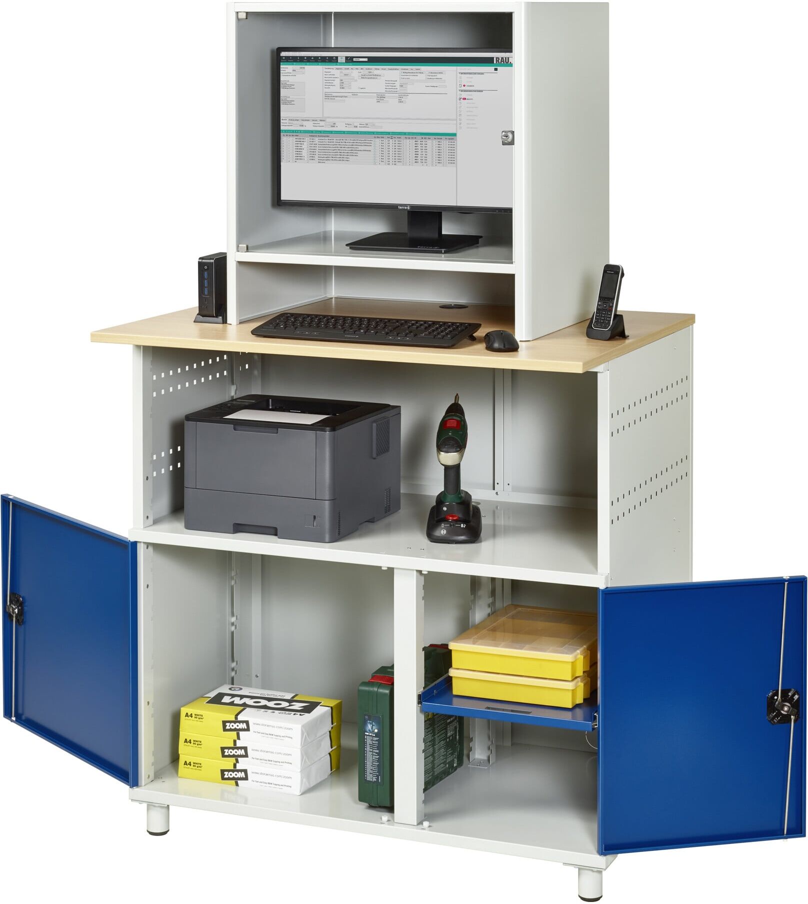 Rau Computer-Tisch 1023 mit Monitorgehäuse T550mm, B1100xT790xH1840mm (07-1023M5S.11)