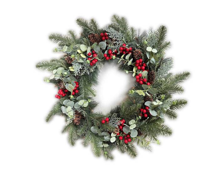 Mondex Adventskranz Virdis Grün Rot 50/50/15 cm Kunstoff, Grün, Rot, Kunststoff, 50 cm, Dekoration, Weihnachtsdekoration, Adventskränze