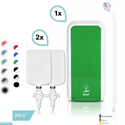 Blanc HYGIENIC SET: Schaumseifenspender SENSOR, berührungslos Blanc Cosmos versch. Farben+2x 1-Liter Schaumseife mild - PRODUKTSET : Farbe - Grün / Weiß