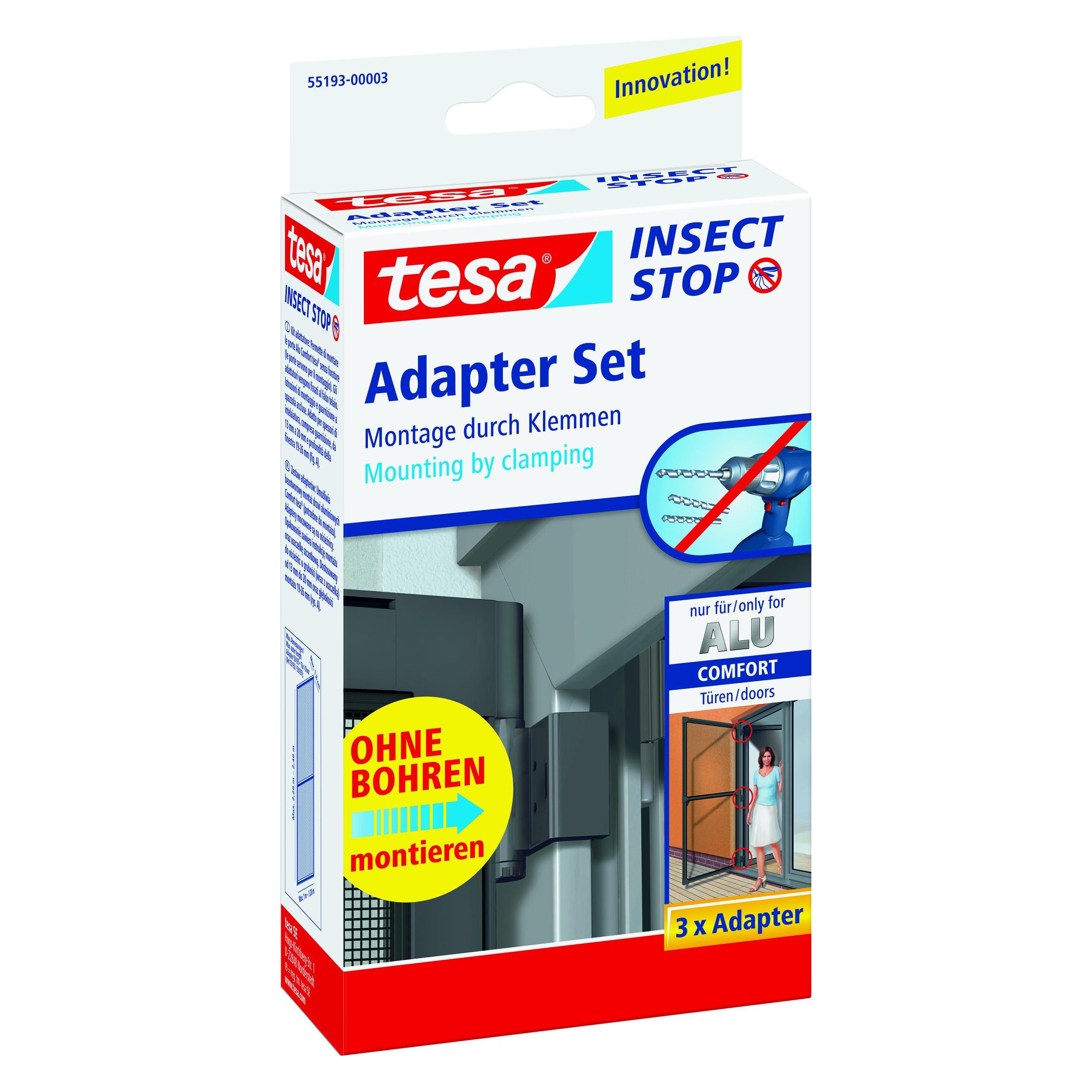 tesa Insektenschutz Alu COMFORT Adapter für Türen, zur Montage ohne Bohren (55193-00000-00)
