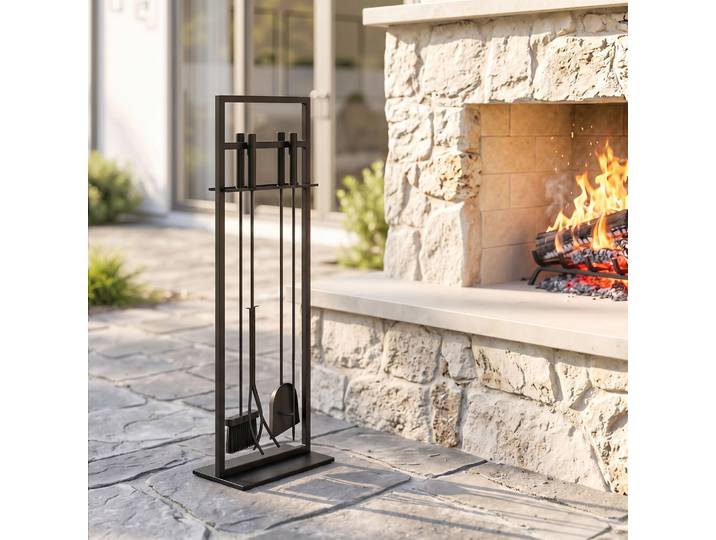 Outsunny Ustensiles Cheminée 5pcs Métal Noir avec Support