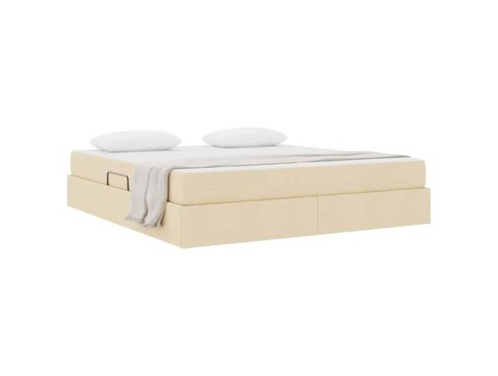 KTHLBRH Boxspringbett mit Matratze, Creme, 160 x 200 cm Hydraulisches Heben, Metallgestell, großer Stauraum, King Size