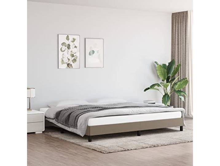 Atmungsaktiver Stoff Stabil Stützbeine Sperrholzlatten Taupe 200x200 cm Bettgestell ohne Matratze Taupe 200x200 cm Stoff Bettrahmen mit Kopfteil Stabil Holzlatten Atmungsaktiv Polsterbett