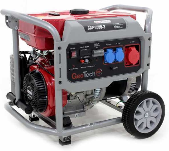 GeoTech Pro GGP 6500-3 - Groupe électrogène sur chariot avec AVR 5.5 kW - Continue 5 kw Triphasé
