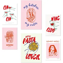 POSTER Set Mit 6 Von Lebensmitteln & Essen Im Pop Art In Rosatönen A3 & A4 Rahmenlos