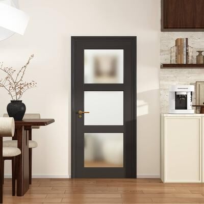 Lirago 3-Lite Glass Door Preassembled Frosted Glass French Door MDF Wood Panel for Utility Room Pantry Closet Laundry Room Bathroom