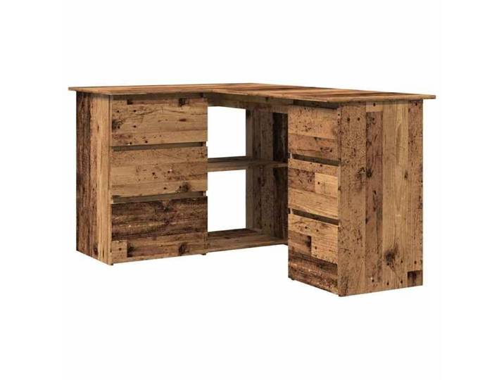 Bureau d'angle vieux bois - CLARENCE - 145x100x76 cm - Bois d'ingénierie - Vieux bois - 2 portes - 4 tiroirs