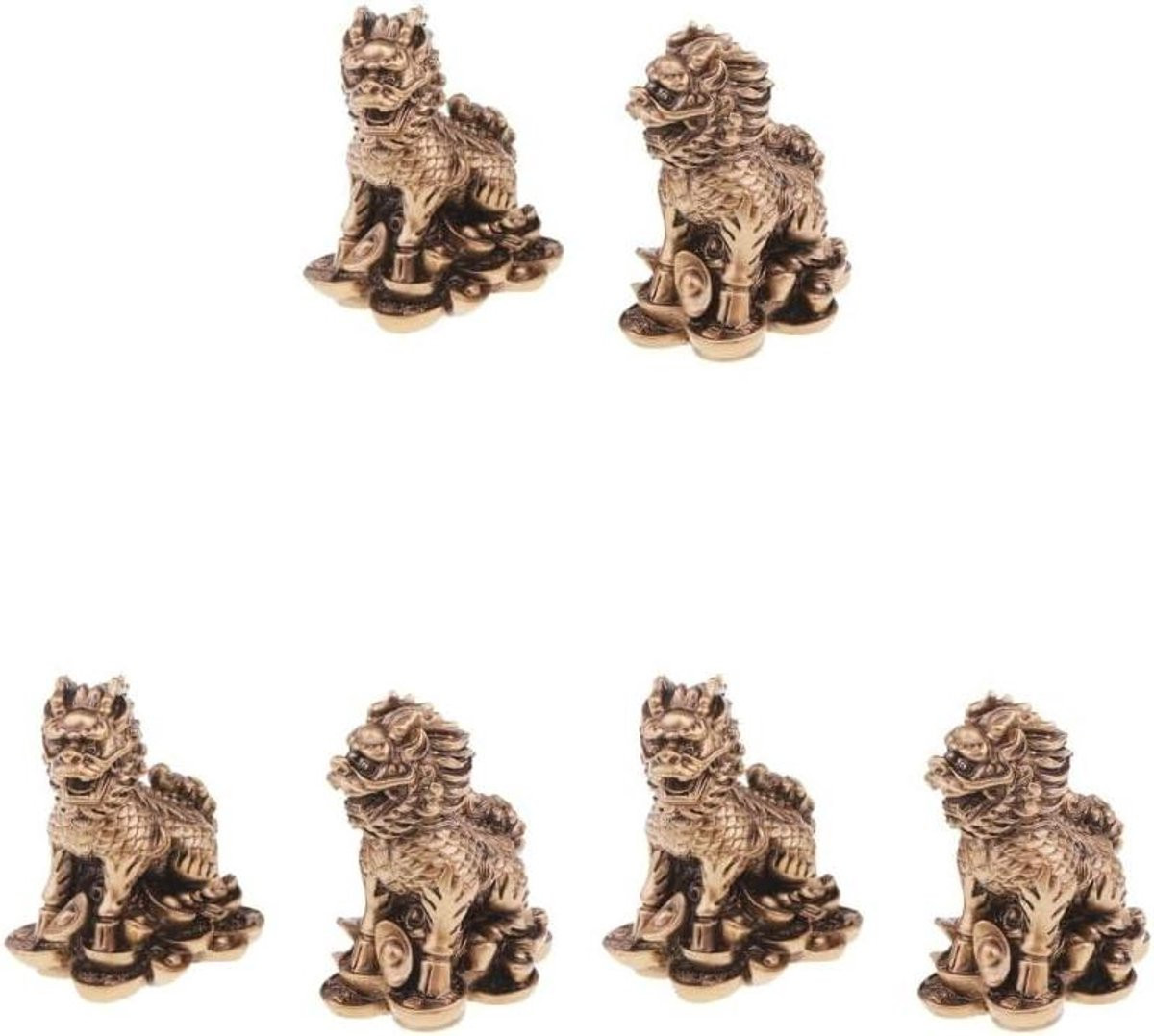 Set van 3 Chinese Leeuwen Beeldjes voor Huisdecoratie - Brons - Ambachtelijk Hars