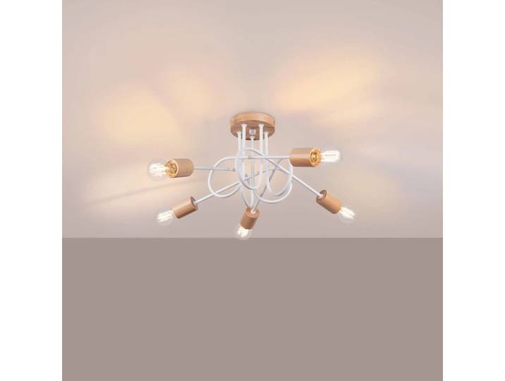 Suspension blanche et bois à 5 lumières de style nordique