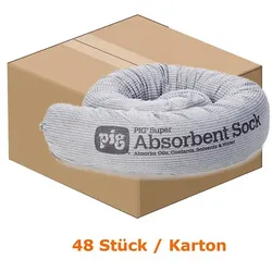 Absorptionsstrumpf PIG SUPER Saugstrumpf im Karton 48 Stück Abmessung 8,25 cm x 53 cm, Absorbiert 91,2 L je Karton
