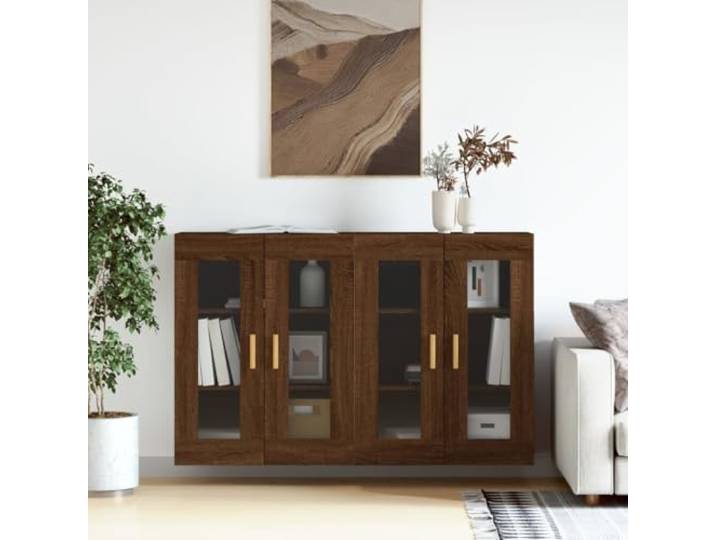 RJPLMFV Wandschränke, 2 Stück, Eiche, Braun, Holz Glastür, Wandbefestigung, vielseitige Aufbewahrung, feuchtigkeitsbeständig