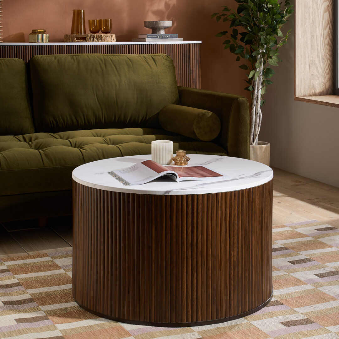 Birlea RUSSO Collection Fluted Coffee Table With Lift Up Storage Dark Brown Wood 48cm H X 80cm W X 80cm D