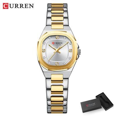 Fabled Fashion Studio Curren Gold Women Watch Diamond Accents Stainless Steel gold White Box