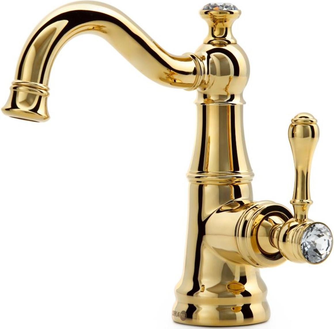 Casa Padrino Luxus Jugendstil Waschtischarmatur mit Kristallglas H. 20,8 cm - Verschiedene Farben - Neoklassische Badezimmer Accessoires - Luxus Bad Zubehör