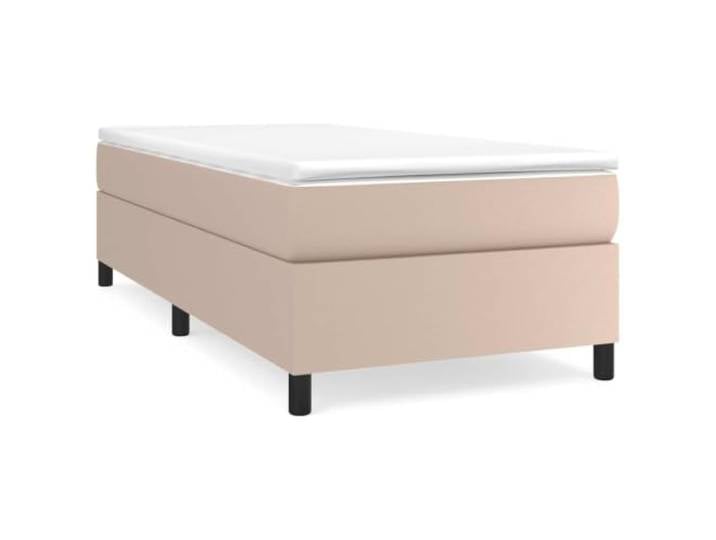 PUGYNBK Boxspringbett, 90 x 200 cm, mit Federkernmatratze, Cappuccino Mittelharte Unterstützung, schmutzabweisendes Kunstleder, Holzlatten, weicher Schutz