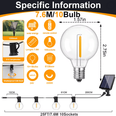Inspire Essentials GlowGarden Solar Globe String Lights G40 Outdoor Set a