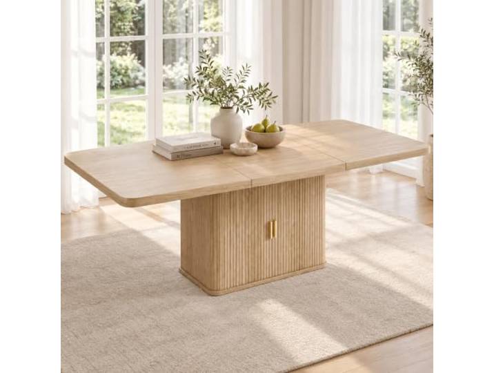 Ropilly Ausziehbarer Esstisch 150/200 * 90 cm, geeignet für 6–8 Personen,Mit Stauraum, verdickte Tischplatte, Ausziehbarer Esstisch im skandinavischen Stil, Eichenfarbe