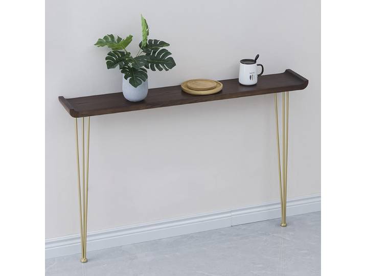 Console en bois massif avec bord surélevé, étagère murale pour entrée, table d'entrée longue et minimaliste pour la décoration intérieure