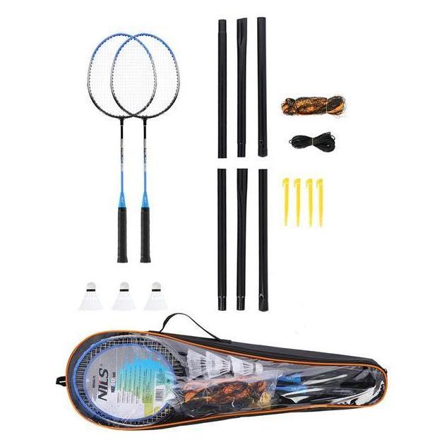 Nils NRZ012 STEEL Badmintonset 2 Schläger + 3 Federbälle + 195x22cm Netz + Koffer (Bespannt) (14-20-368)