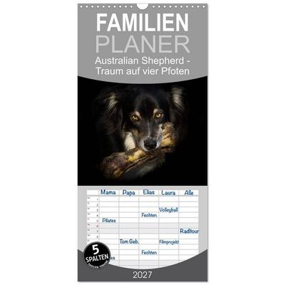 Familienplaner 2027 - Australian Shepherd - Traum auf vier Pfoten mit 5 Spalten (Wandkalender, 21 x 45 cm) CALVENDO