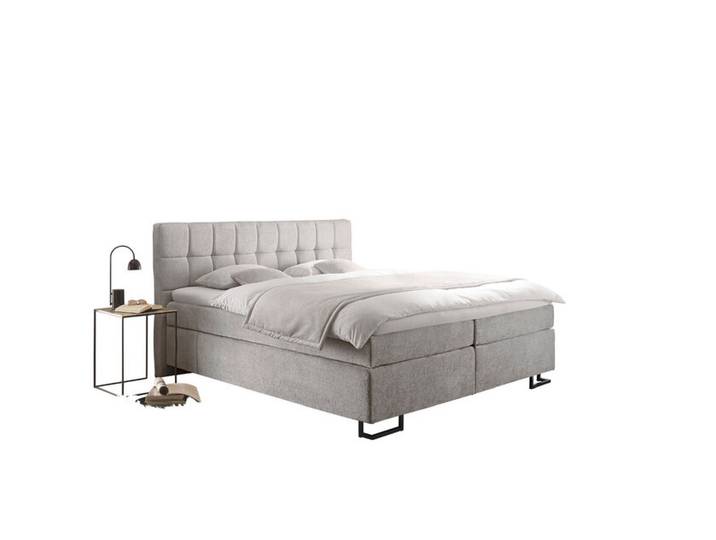 Boxspringbett Nizza Teddy Stoff Hellgrau 180x200 cm