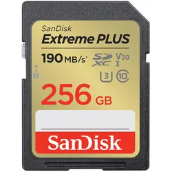Sandisk Extreme Plus 256GB SDHC (256 GB, SDXC, U3, UHS-I), Speicherkarte, Schwarz, Gelb, Rot
