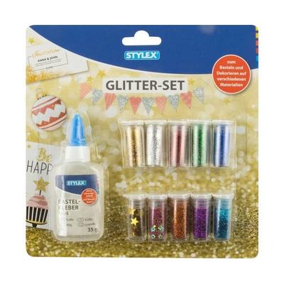 Stylex Glitter-Set zum Basteln und Dekorieren, inkl. Bastelkleber, 11-teilig